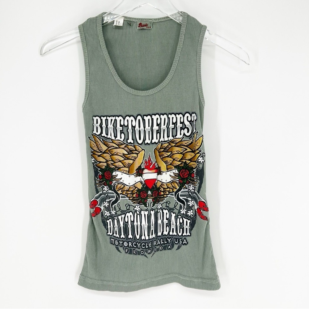 Basix Biketoberfest Ribbed Pullover Tank Top XS Green - Picture 2 of 5